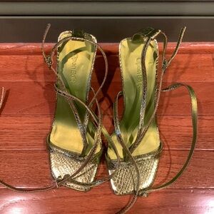 Open Edit lace-up heeled sandals, lime green, size 6.5